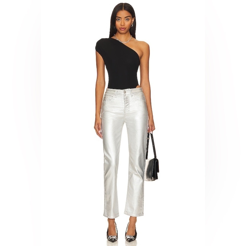 Revolve Superdown Regina Metallic Jean Size 32 In Silver Metallic Straight Leg